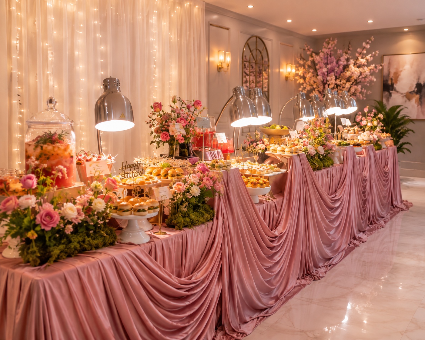 Luxury lavender buffet setup